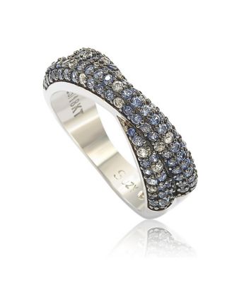 Suzy Levian Sterling Silver Sapphire & Created White Sapphire Pave Crossover Twist Band Ring