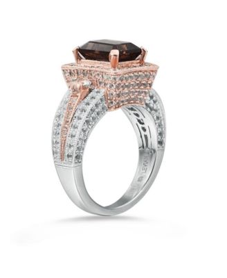 Suzy Levian Two-Tone Sterling Silver Emerald Cut Center Topaz Cocktail Milano Ring