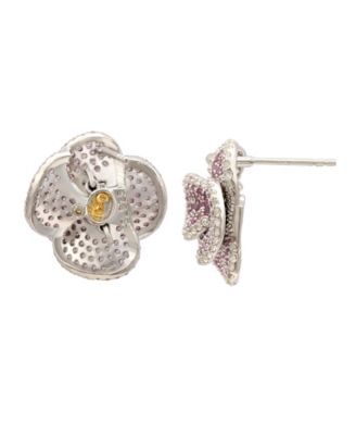 Suzy Levian Sterling Silver Sapphire & White Sapphire Peony Flower Earrings