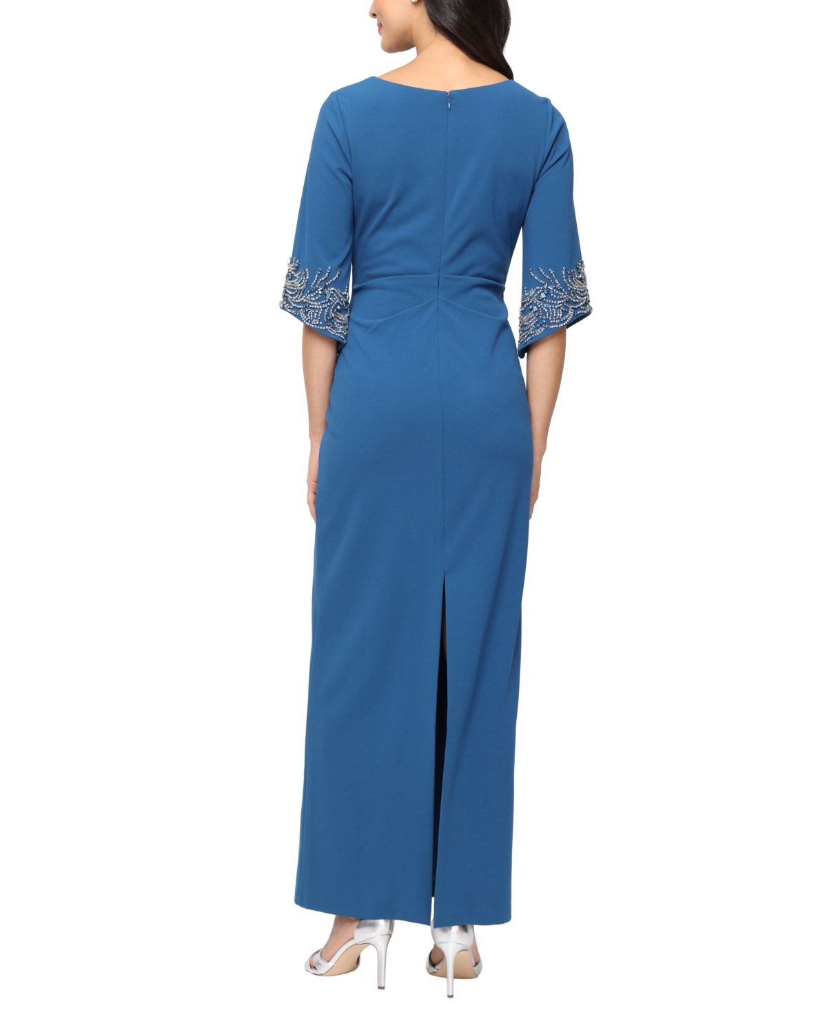Alex Evenings Petite Long Stretch Crepe Column Dress In Blue