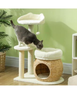 31" Cat Tree Tower with Scratching Posts, Cat Condo, Beds & Toy Ball