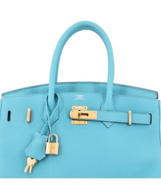 Pre-Owned Hermes Birkin 30 Handbag Blue Togo with Gold Hardware
