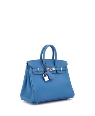 Pre-Owned Hermes Birkin 25 Handbag Blue Epsom with Palladium Hardware