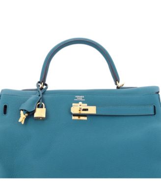 Pre-Owned Hermes Kelly 35 Handbag Blue Togo with Gold Hardware