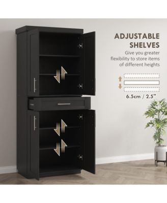 Kitchen Pantry with Doors and Drawer, Adjustable Shelves