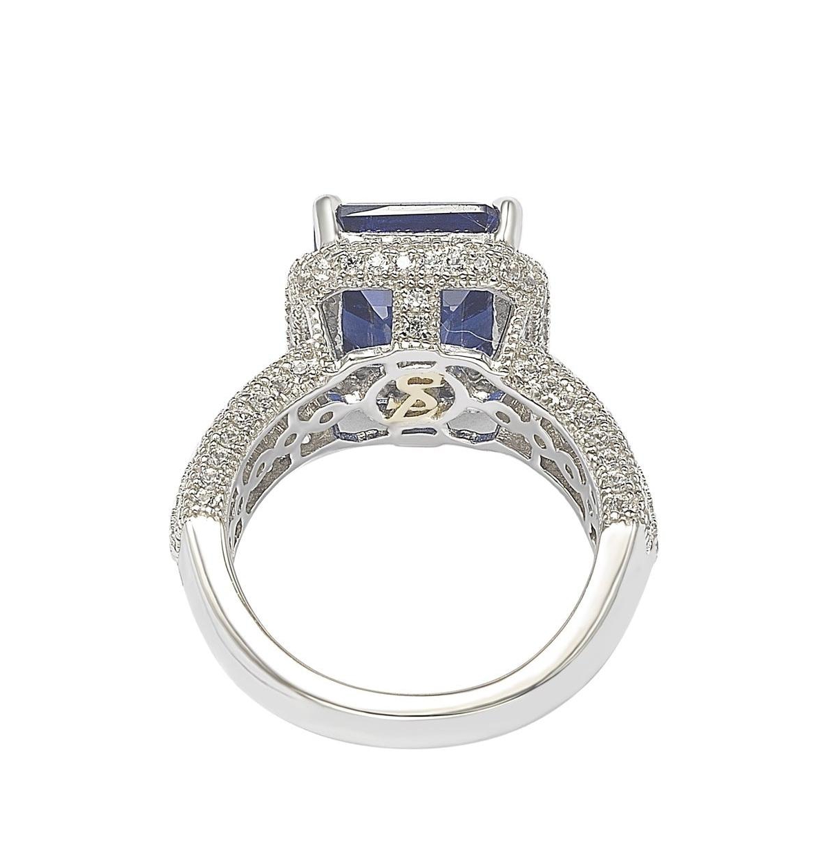 Suzy Levian New York Sterling Silver Sapphire & Created White Sapphire Emerald-Cut Ring