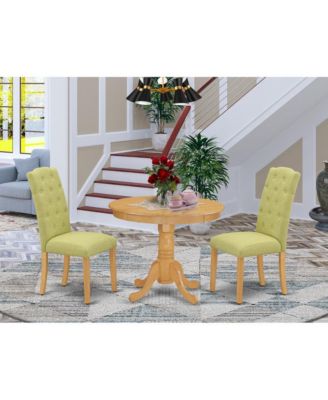 3 Pc. Oak Finish Asian Wood Button-Tufted Parson Dining Room Set