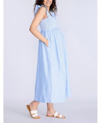 Women's Sleeveless Ruffle Shoulder Smocked Maxi Dress - Motherhood Maternity