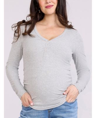 Women's V-Neck Side-Ruched Long Sleeve Henley Tee - Motherhood Maternity