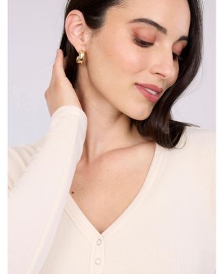 Women's V-Neck Side-Ruched Long Sleeve Henley Tee - Motherhood Maternity