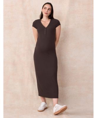 Women's Short Sleeve Henley Bodycon Maxi Dress - Motherhood Maternity