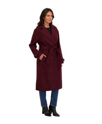 Women's Long Belted Oversized Double Breasted Faux Wool Coat