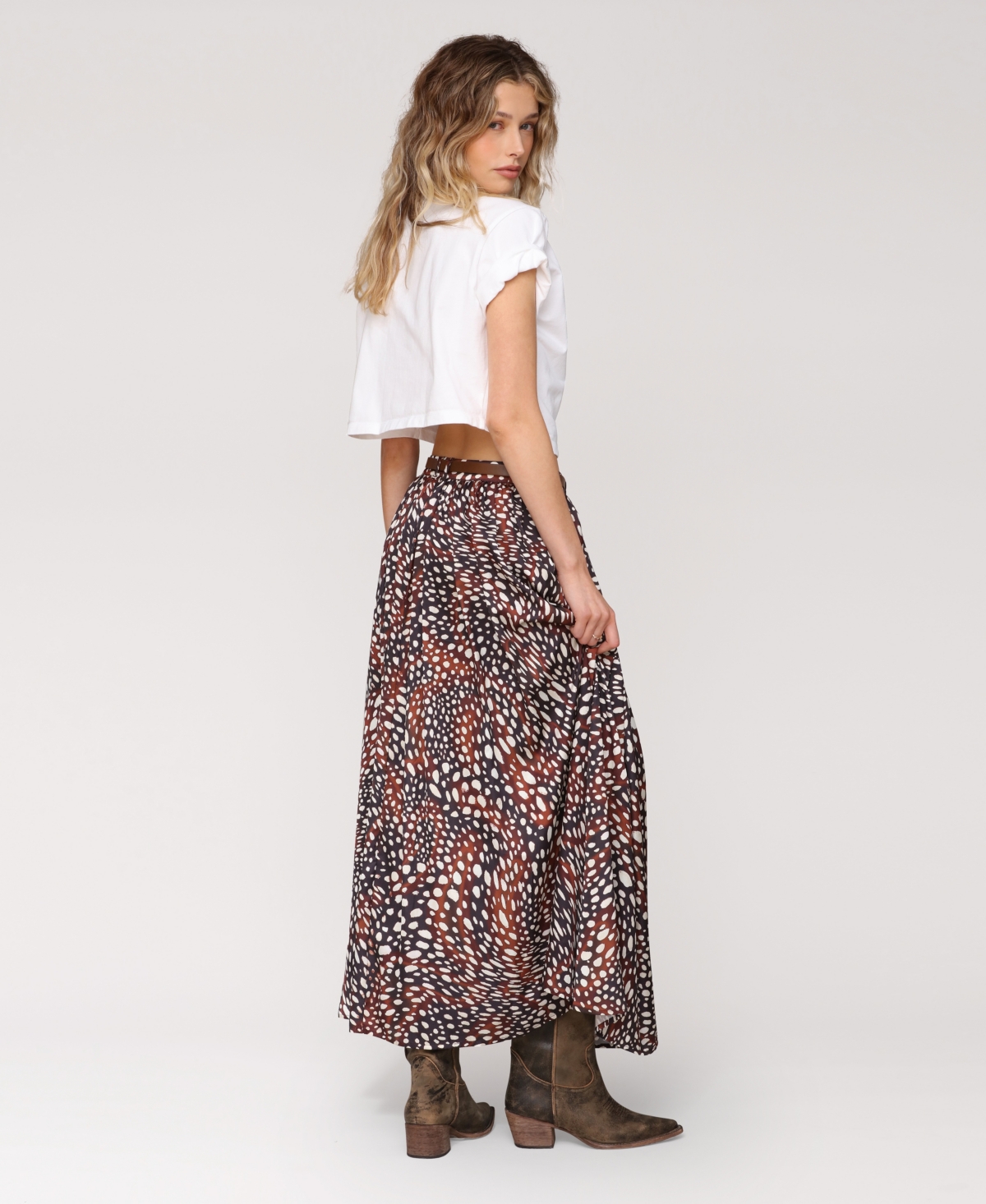 Avec Les Filles Belted Slit Maxi Skirt In Multi