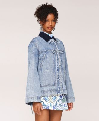 Women's Oversized Denim Patch Pocket Chore Jacket