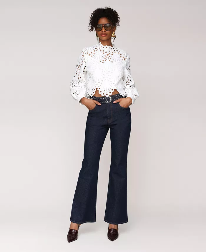 Women's Studded Belt High Rise Boot Cut Jeans - thumbnail 4