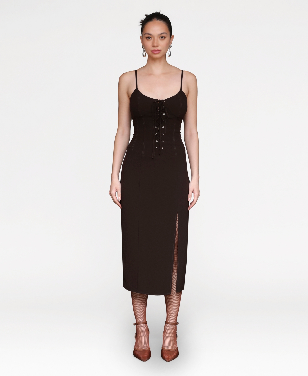 Avec Les Filles Women's Lace Up Corset Midi Dress In Brown