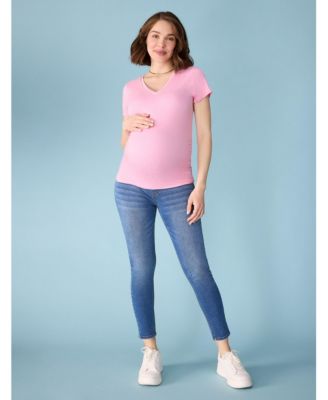 Maternity V-Neck Side-Ruched Short Sleeve Tee - Motherhood