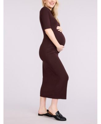 Women's Mock Neck 3/4 Sleeve Ribbed Maxi Dress - Motherhood Maternity