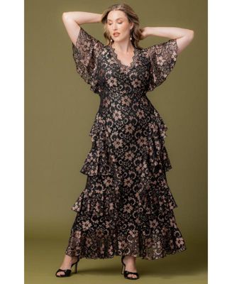 Plus Size Mon Ange Tiered Lace Evening Gown