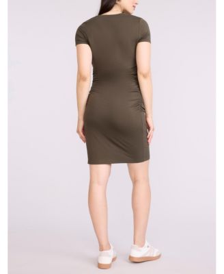 Women's Crewneck Short Sleeve Side Ruched Bodycon Mini Dress - Motherhood Maternity