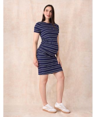 Women's Crewneck Short Sleeve Side Ruched Bodycon Mini Dress - Motherhood Maternity