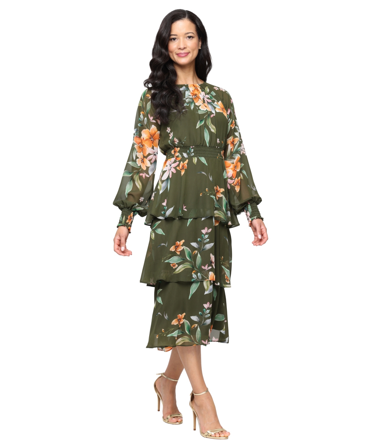 Sl Fashions Women's Bell Sleeves Midi Dress In Green