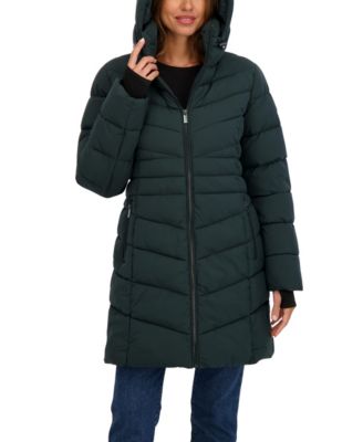 Women's 3/4 Hooded Stretch Puffer Coat