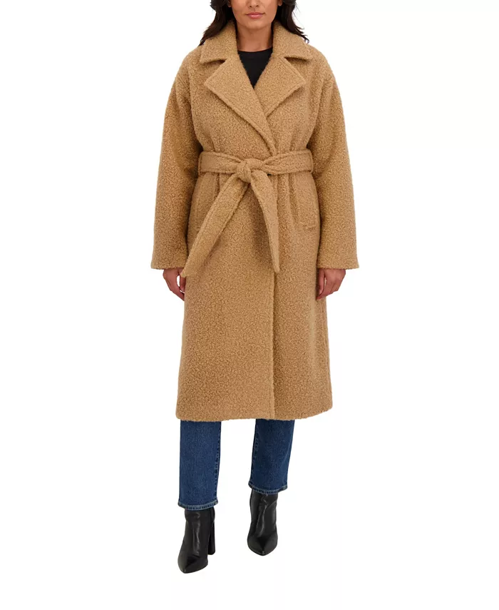 Women's Long Belted Boucle Wrap Coat