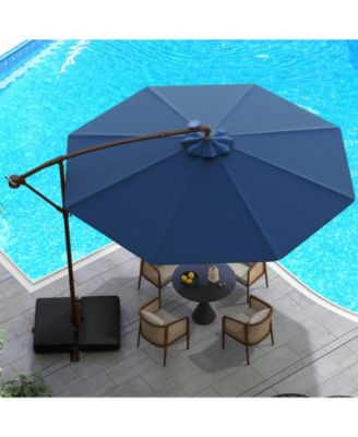 10 Feet Solar Offset Hanging Umbrella with 40 Lamp Beads and Solar Panel