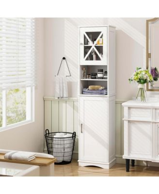 67" MDF Freestanding Bathroom Storage Cabinet with 5 Adjustable Shelves