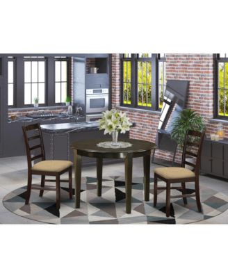 3-Piece Asian Hardwood, Cappuccino Finish, Cushion Seat Chairs Kitchen Table Set