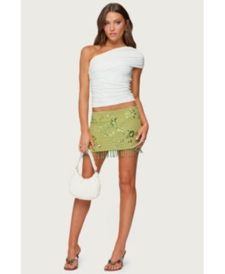 Women's Sheer Sequin Bead Fringed Mini Skirt