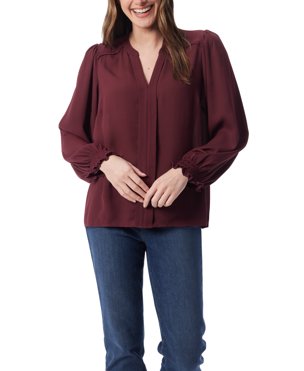 Gloria Vanderbilt Women's Danika Pleated Peasant Top In Burgundy