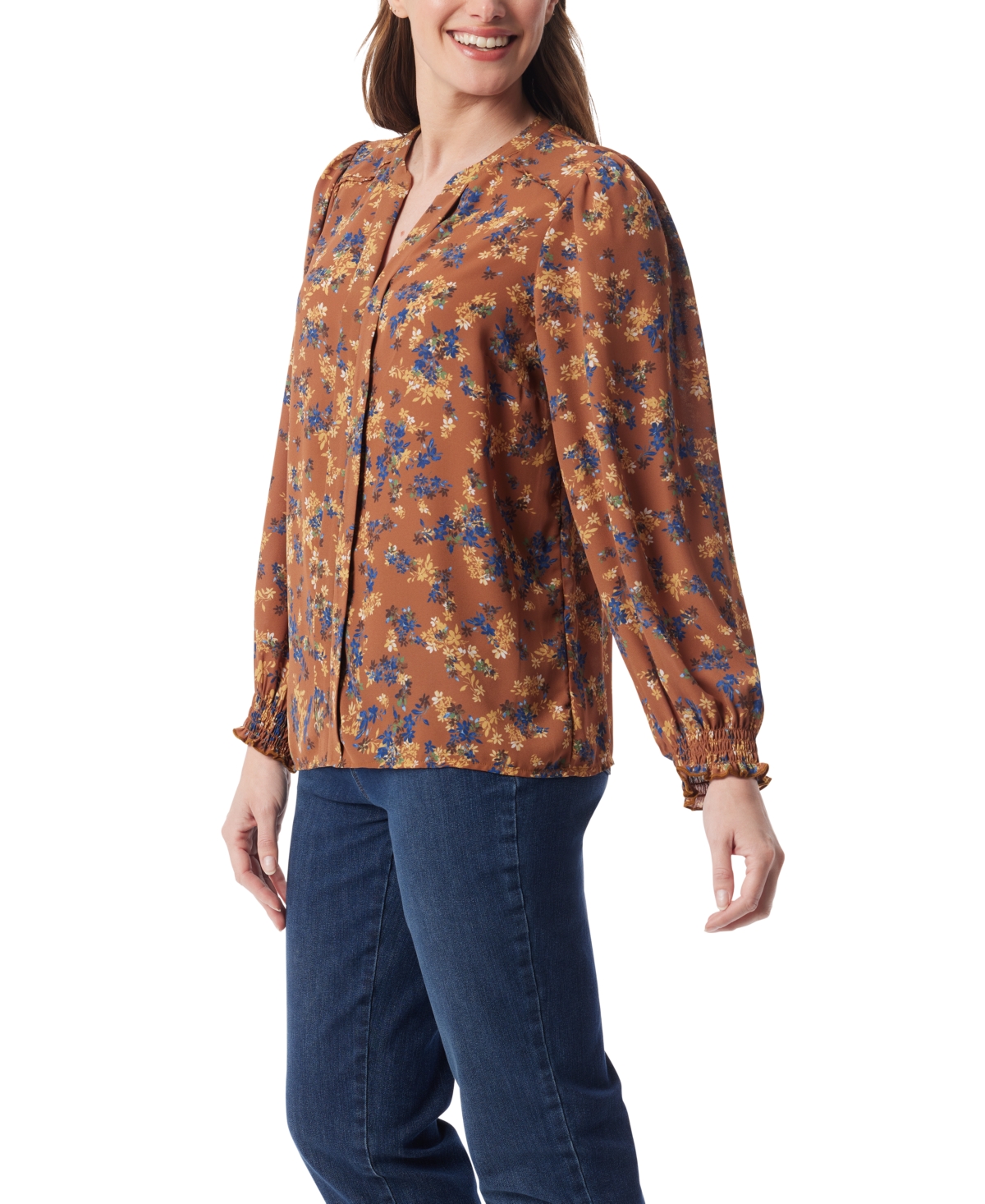 Gloria Vanderbilt Women's Danika Pleated Peasant Long Sleeve Top In Multi