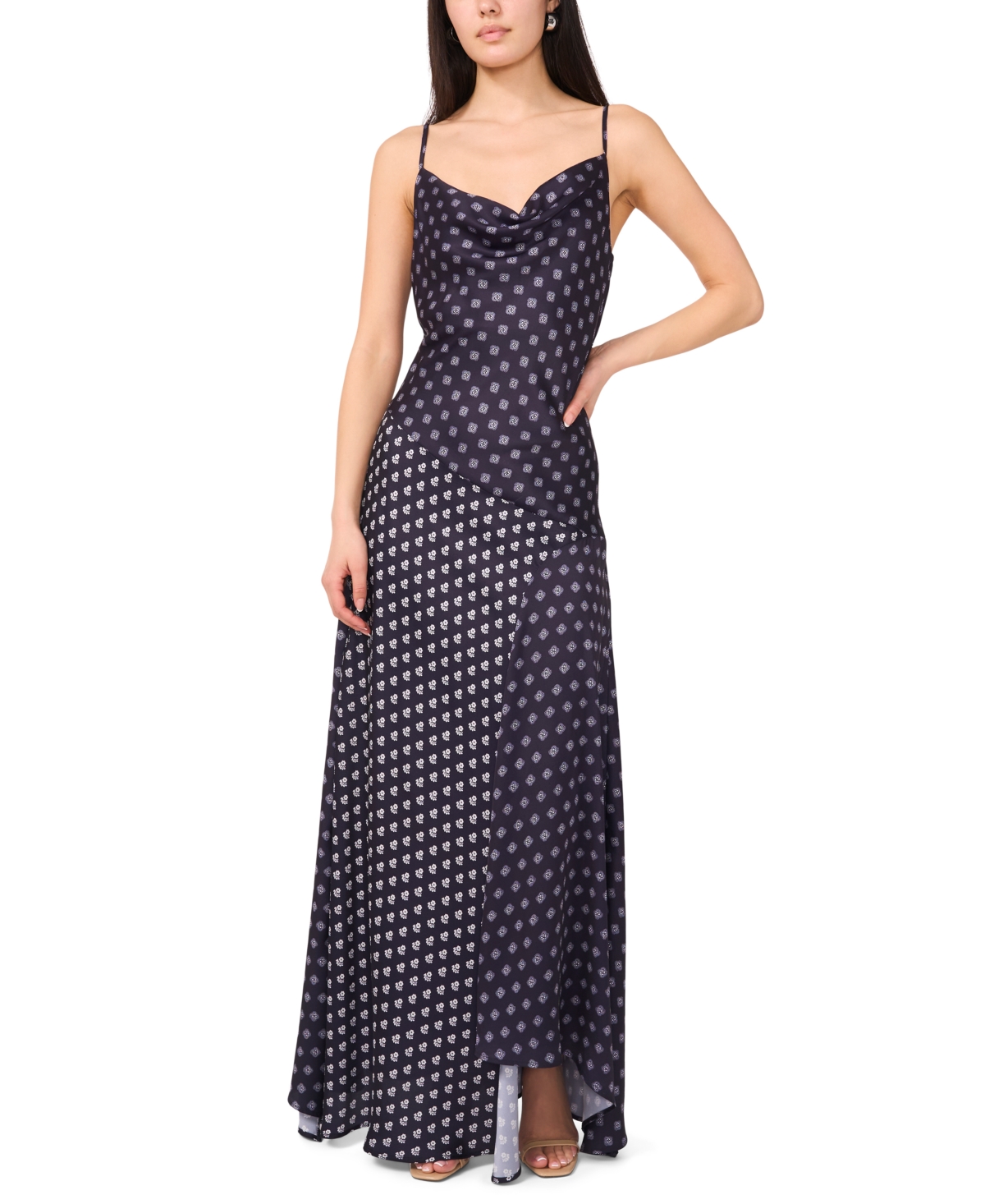1.state Women's Cowl Neck Asymmetric Hem Combo Slip Dress In Blue