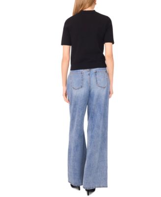 Saddle Short Sleeve Crewneck Sweater