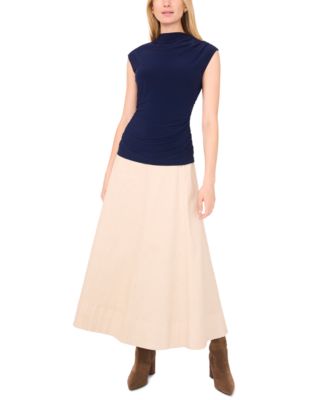 Women's Draped Sleeve Mock Neck Knit Top