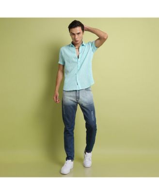 Men's Light Blue See-Through Square Shirt