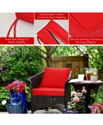 2PCS Deep Seat Chair Cushion Pads Set Indoor Outdoor W/ Rope Belts