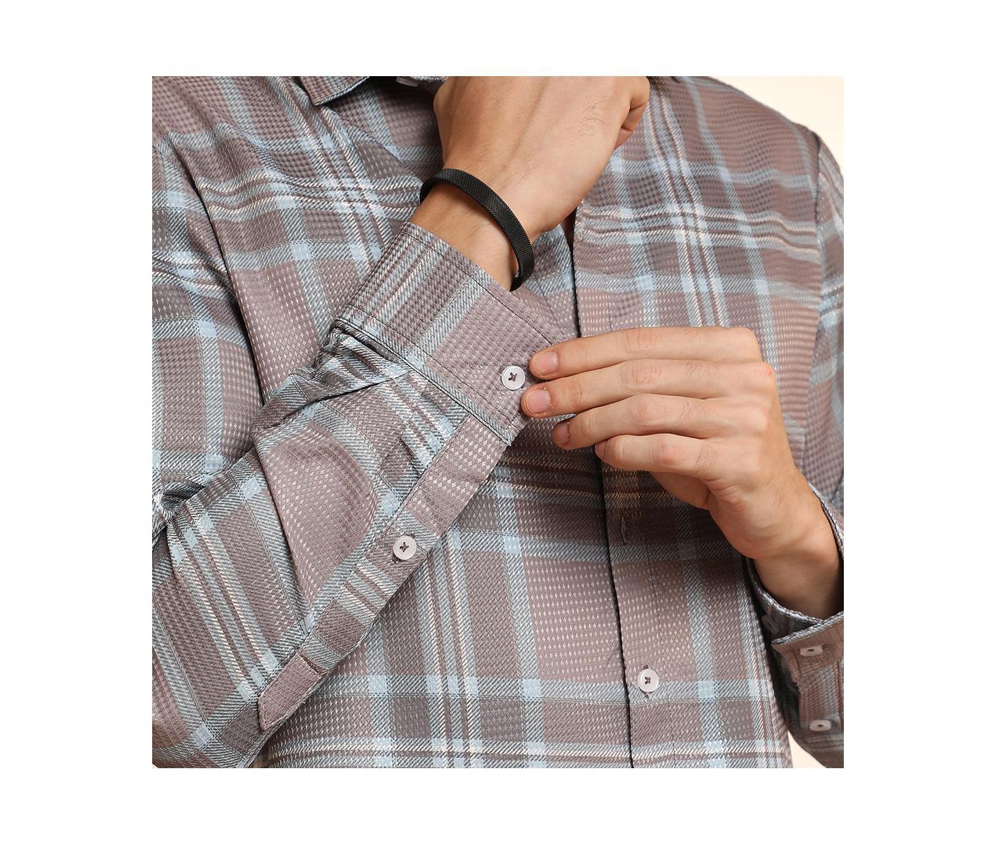 Мужская рубашка Cahoot Campus Sutra Nude Pink & Cloud Grey Tartan Plaid, цвет: Коричневый — фото 8