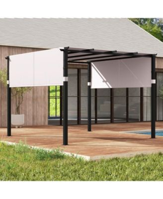 10 x 10 ft Flat Top Pergola with Retractable Canopy for Garden Pool Porch and Backyard