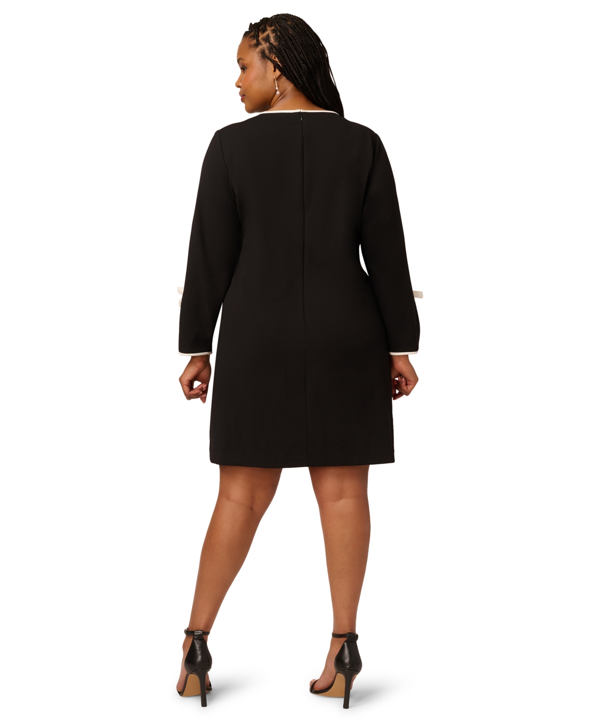 Adrianna Papell Long Sleeve Contrast Trim Crepe Dress In Black