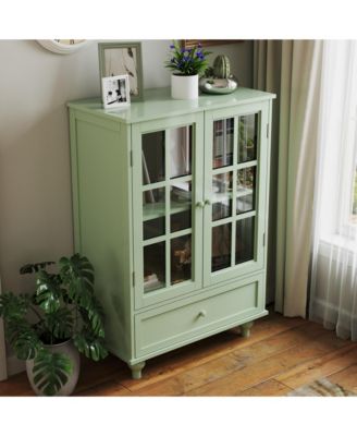 Storage Cabinet with Double Glass Doors and Drawer