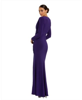 Women's Long Sleeve Cowl Neck Jersey Gown With Slit