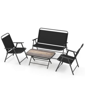 4 Piece Outdoor Conversation Set Metal Frame Outdoor Bistro Set w/ 2 Chairs