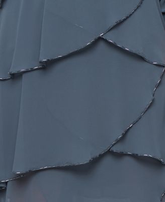 Women's Tea Length Bugle Beads Tiered Dress