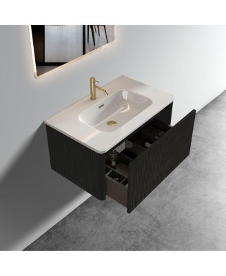 Etna 24" Wall-Mounted Vanity With Ceramic Sink and Striped Wood Grain