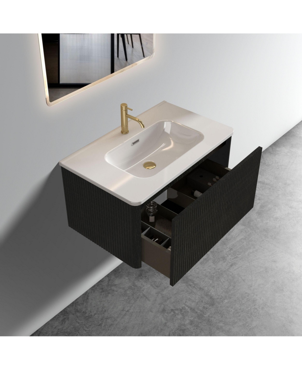 Casainc Etna 24" Wall-Mounted Vanity With Ceramic Sink and Striped Wood Grain