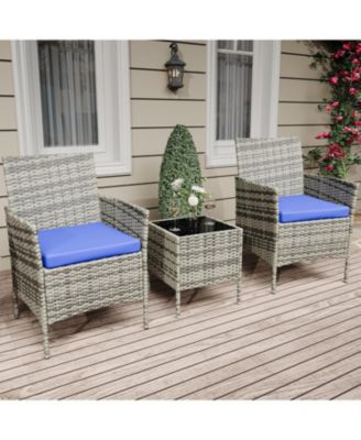 3 Piece Grey PE Rattan Patio Conversation Set with 2 Chairs & Coffee Table, Outdoor Furniture for Patio, Porch, Balcony