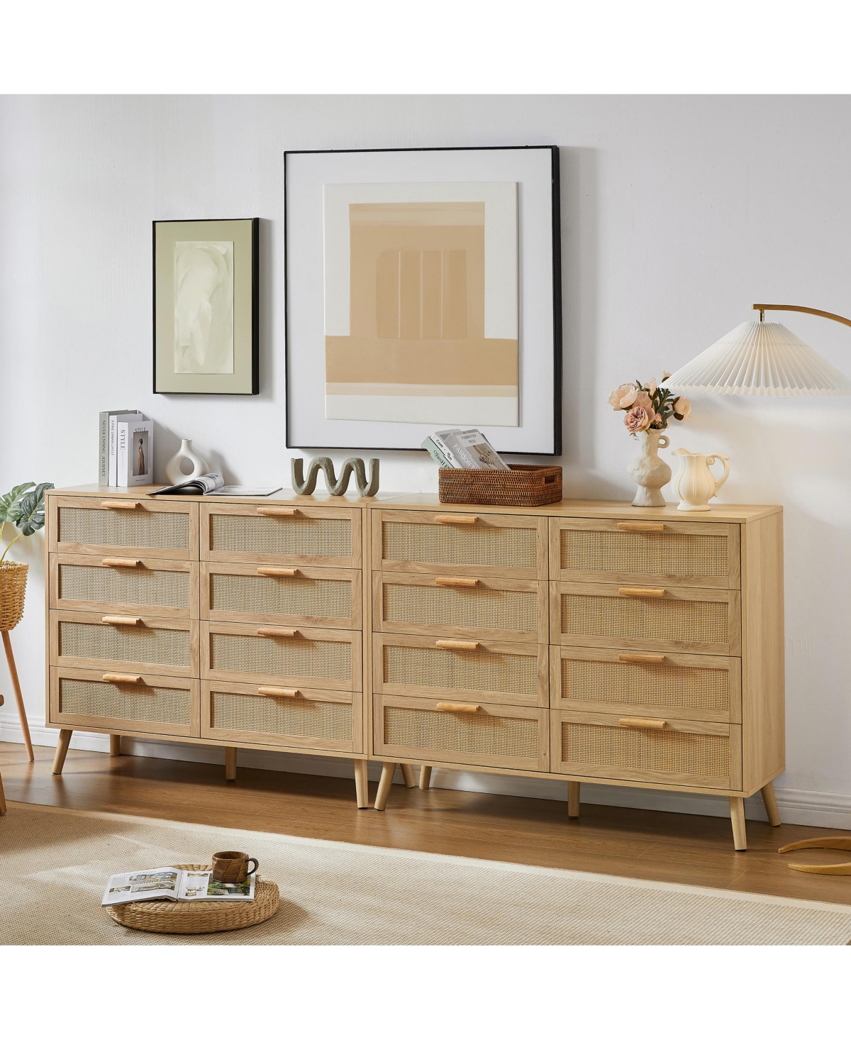 Casainc Wooden Storage Cabinet Double Dresser with rattan drawers